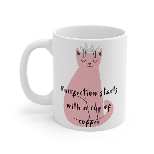Purrfection Cat Mug - 11oz Coffee Cup with Playful Kitty Design
