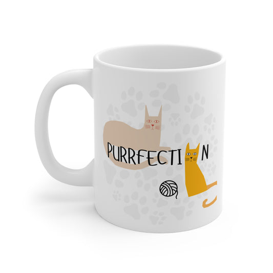 Cute Cat Mug - 'Purrfection' 11oz Coffee Cup for Cat Lovers