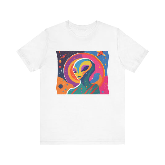 Cosmic Alien Short Sleeve Tee - Unisex Space Graphic T-Shirt